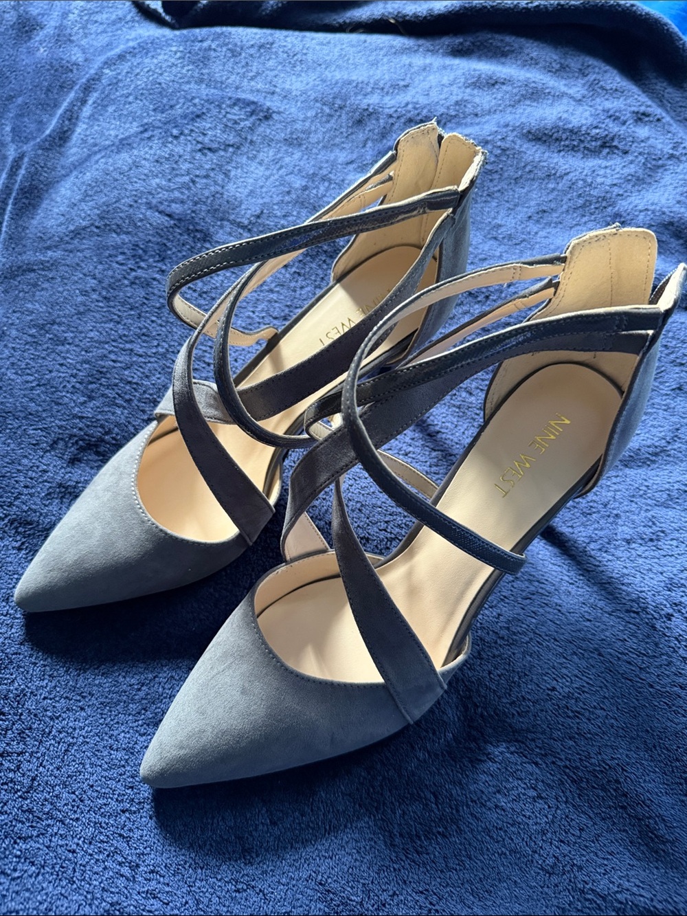 Nine West Grey Strappy Pointed-Toe Heels
